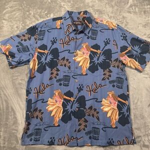 Kim Taylor Reece Silk Shirt Men's Aloha Hula Girl Hawaiian Sz Large